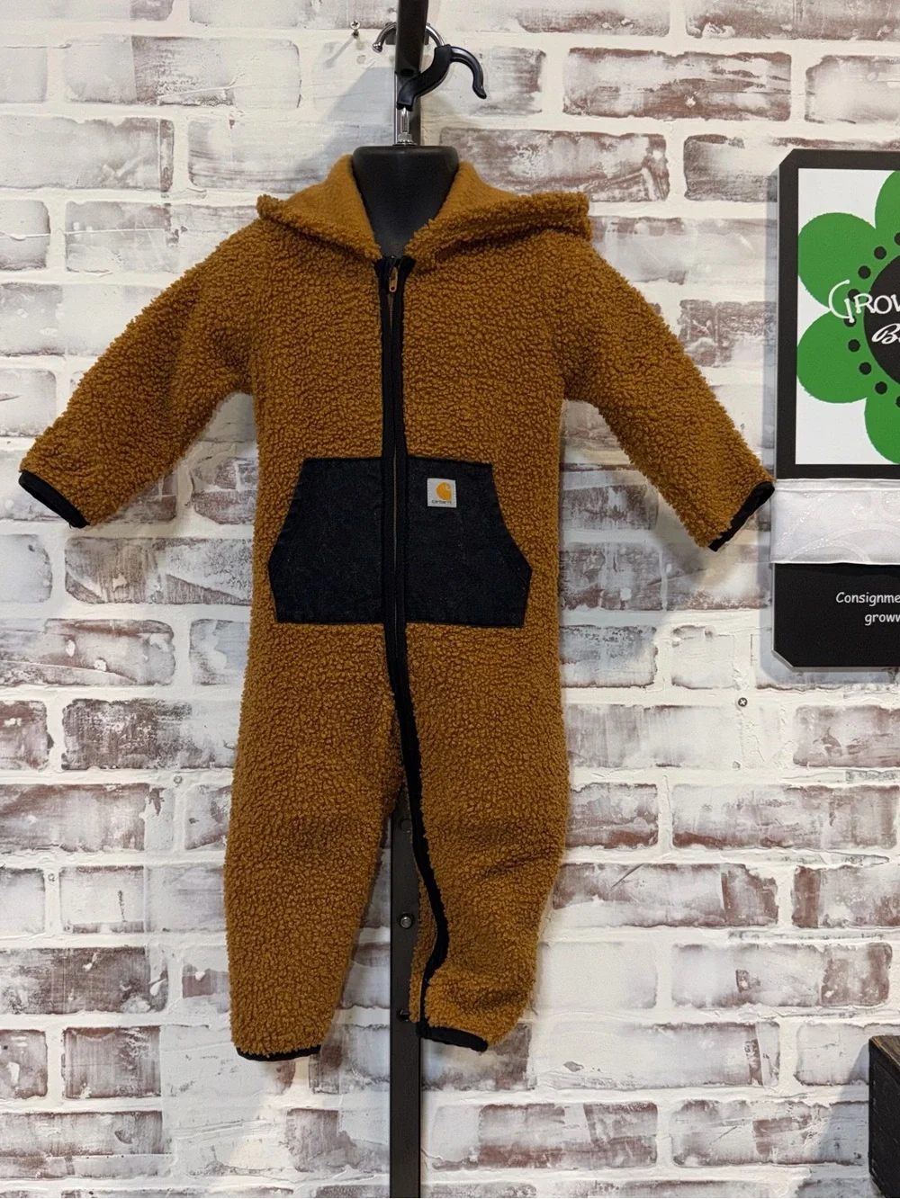 Carhartt Kids' Brown Sherpa Hooded One-Piece with Black Pocket